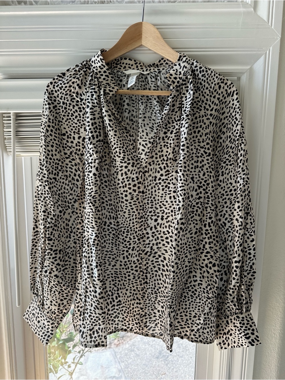 H&M Cream and Black Leopard-Print V-Neck Blouse